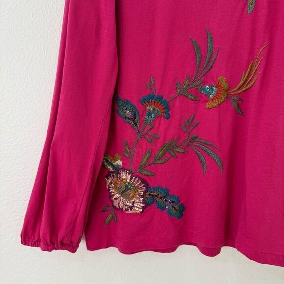 Johnny Was Sidonia Bishop Sleeve Sequin Pullover Sweater Vivacious Pink - M - Picture 6 of 9